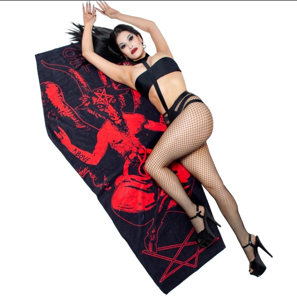 Baphomet Satanic Coffin Beach Towel Red and Black NWT